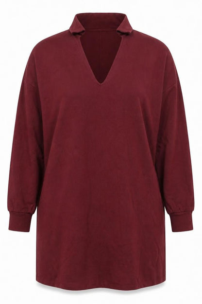 Front view of ASOS Women’s Red Shift Knee Length Dress, size UK 16, Long Sleeve V-Neck