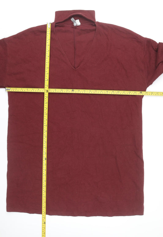 ASOS Women’s Red Shift Knee Length Dress Size 16 Long Sleeve V-Neck