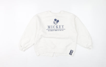 Zara Girls Disney Mickey White Pullover Sweatshirt 10 Years Cotton Blend