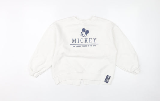 Zara Girls Disney Mickey White Pullover Sweatshirt 10 Years Cotton Blend