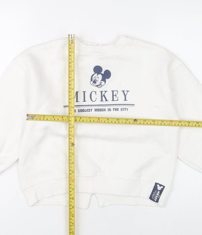 Zara Girls Disney Mickey White Pullover Sweatshirt 10 Years Cotton Blend