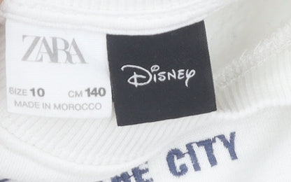 Zara Girls Disney Mickey White Pullover Sweatshirt 10 Years Cotton Blend