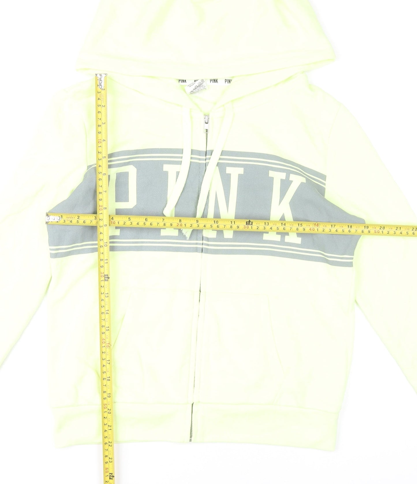 Victoria's Secret PINK Womens Yellow Hoodie Medium Full Zip Logo