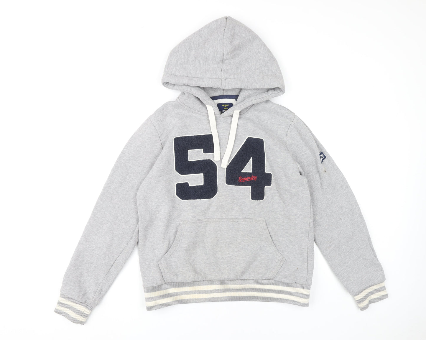 Superdry Womens Grey Pullover Hoodie UK 14 Logo College Style