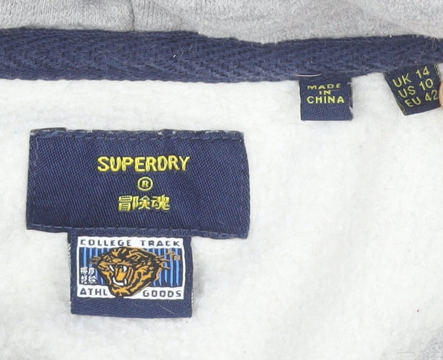 Superdry Womens Grey Pullover Hoodie UK 14 Logo College Style