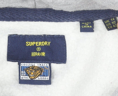 Superdry Womens Grey Pullover Hoodie UK 14 Logo College Style