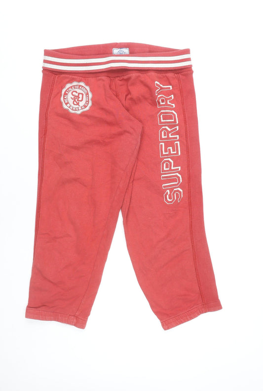 Superdry Womens Red Capri Jogger Trousers Size M Cotton Casual