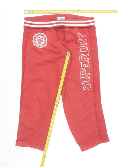 Superdry Womens Red Capri Jogger Trousers Size M Cotton Casual