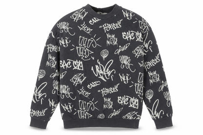 Front view of H&M boys’ black graphic print crew neck sweatshirt 11y pullover cotton blend