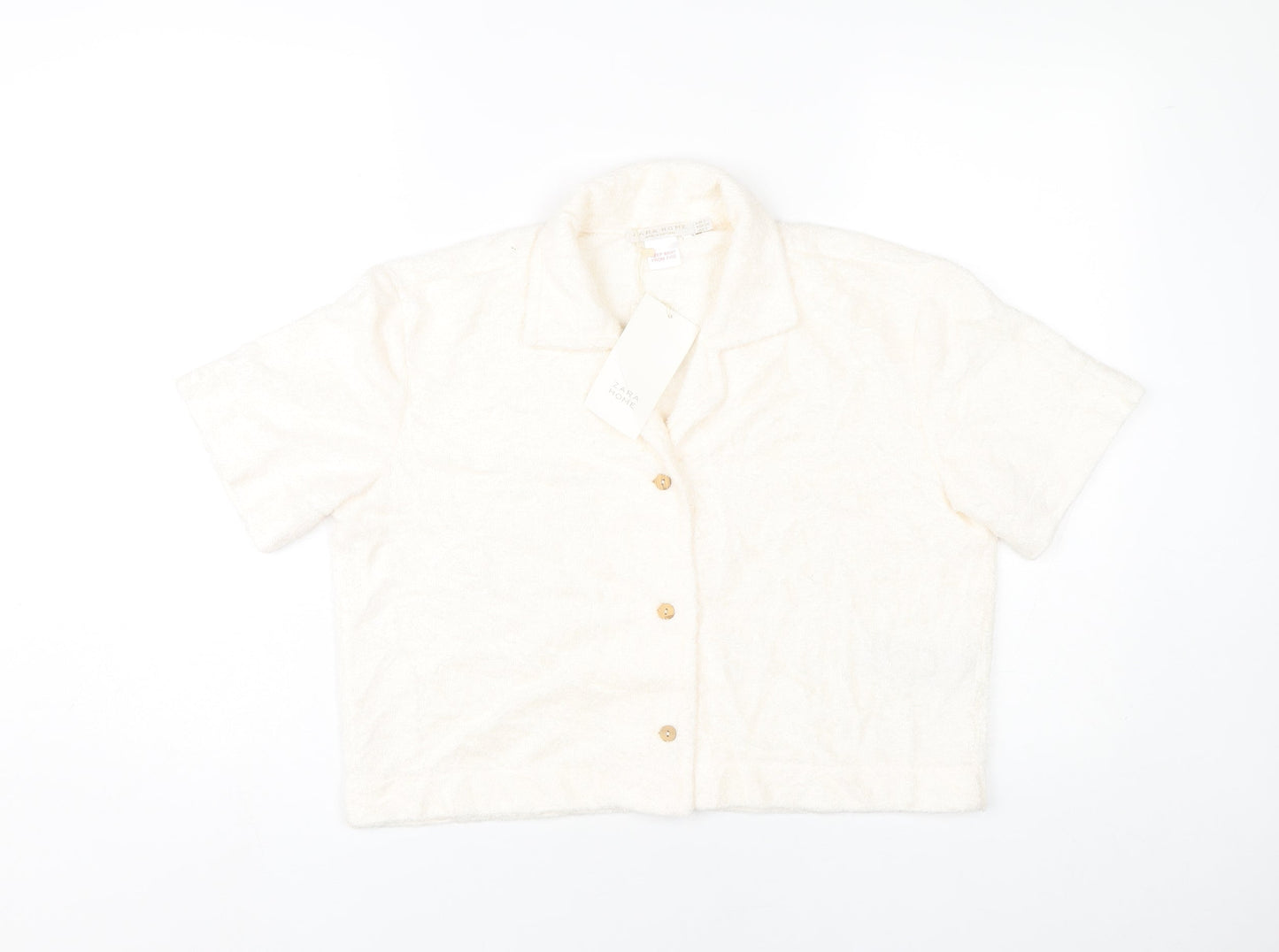 Zara Home Women’s Ivory Cropped Button-Up Shirt Size 8 Short Sleeve