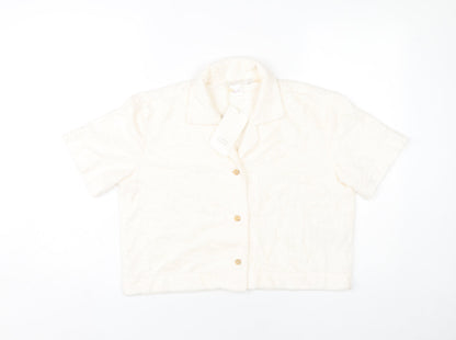 Zara Home Women’s Ivory Cropped Button-Up Shirt Size 8 Short Sleeve