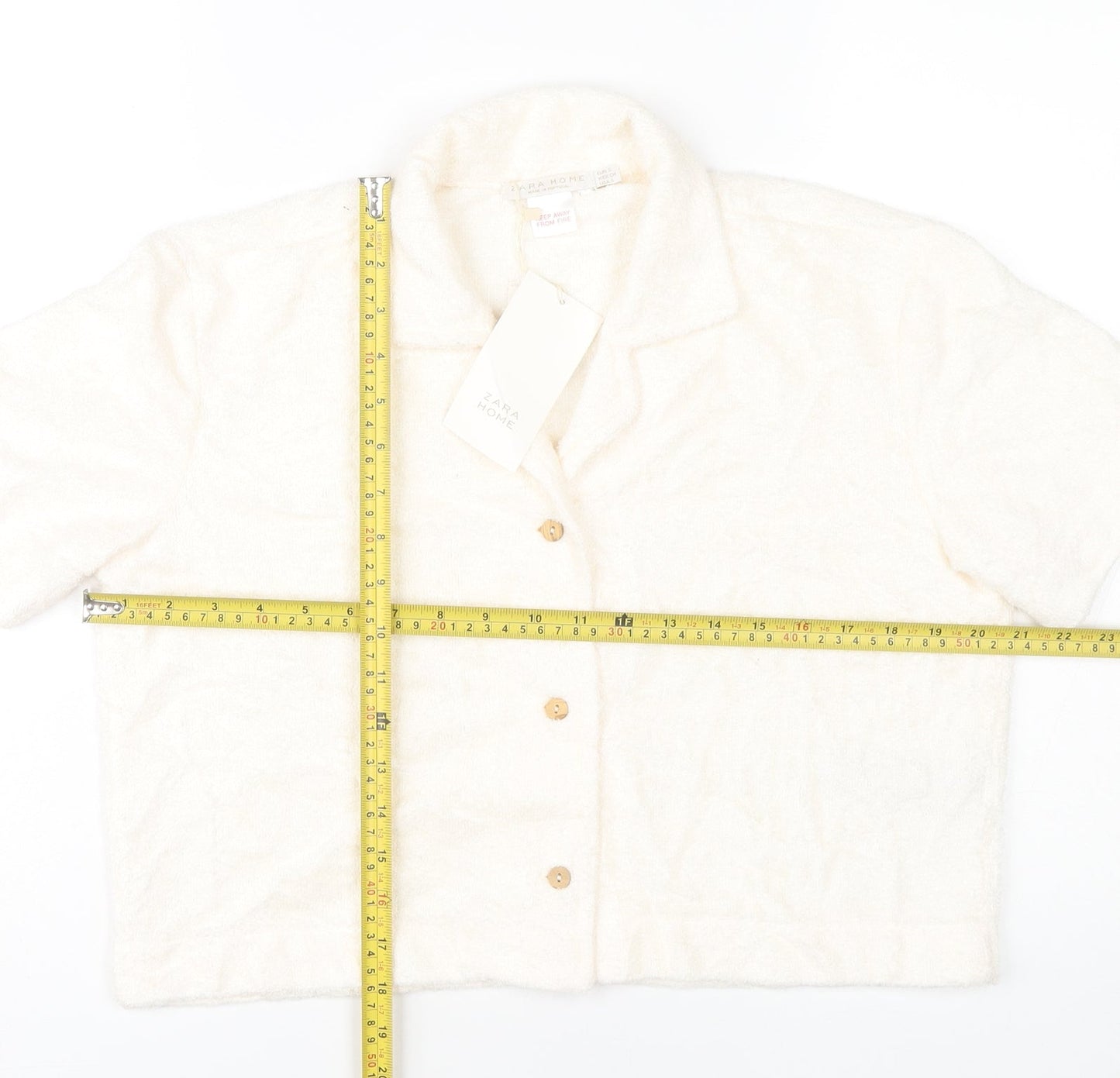Zara Home Women’s Ivory Cropped Button-Up Shirt Size 8 Short Sleeve