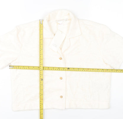 Zara Home Women’s Ivory Cropped Button-Up Shirt Size 8 Short Sleeve