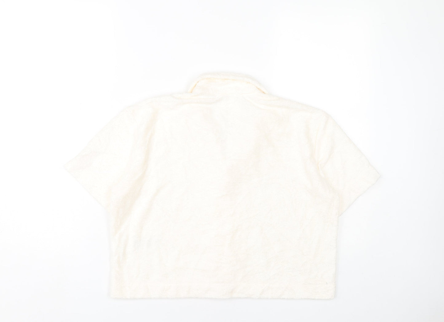 Zara Home Women’s Ivory Cropped Button-Up Shirt Size 8 Short Sleeve