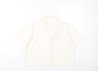 Zara Home Women’s Ivory Cropped Button-Up Shirt Size 8 Short Sleeve