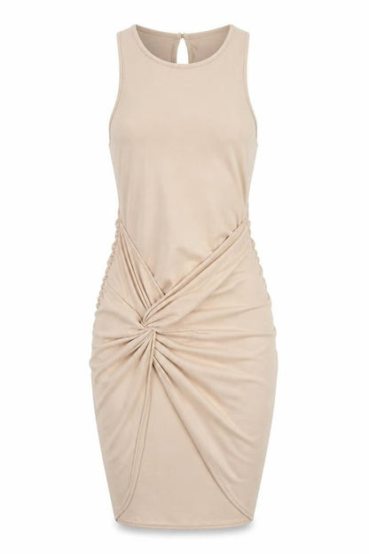 ASOS Design Women’s Beige Bodycon Short Dress Size 12 Ruched Sleeveless