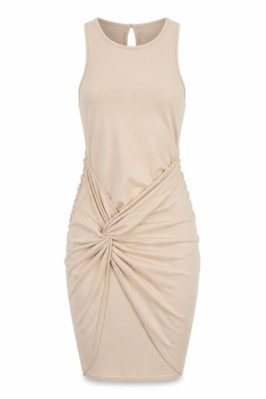 ASOS Design Women’s Beige Bodycon Short Dress Size 12 Ruched Sleeveless