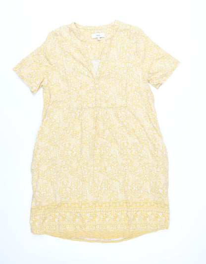 Next Women’s Yellow Floral Shift Dress Size 10 Short Sleeve V-Neck