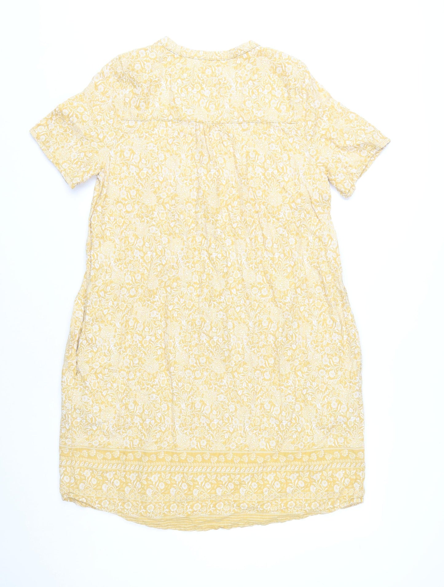 Next Women’s Yellow Floral Shift Dress Size 10 Short Sleeve V-Neck