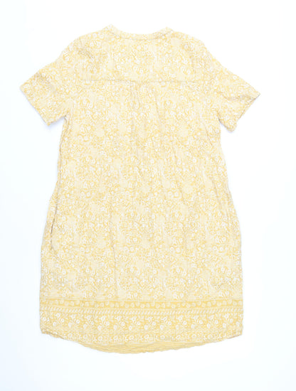 Next Women’s Yellow Floral Shift Dress Size 10 Short Sleeve V-Neck