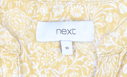 Next Women’s Yellow Floral Shift Dress Size 10 Short Sleeve V-Neck