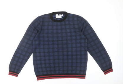 Topman Men’s Blue Check Crew Neck Jumper Pullover Size M Regular Fit