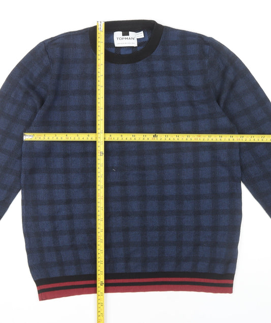 Topman Men’s Blue Check Crew Neck Jumper Pullover Size M Regular Fit