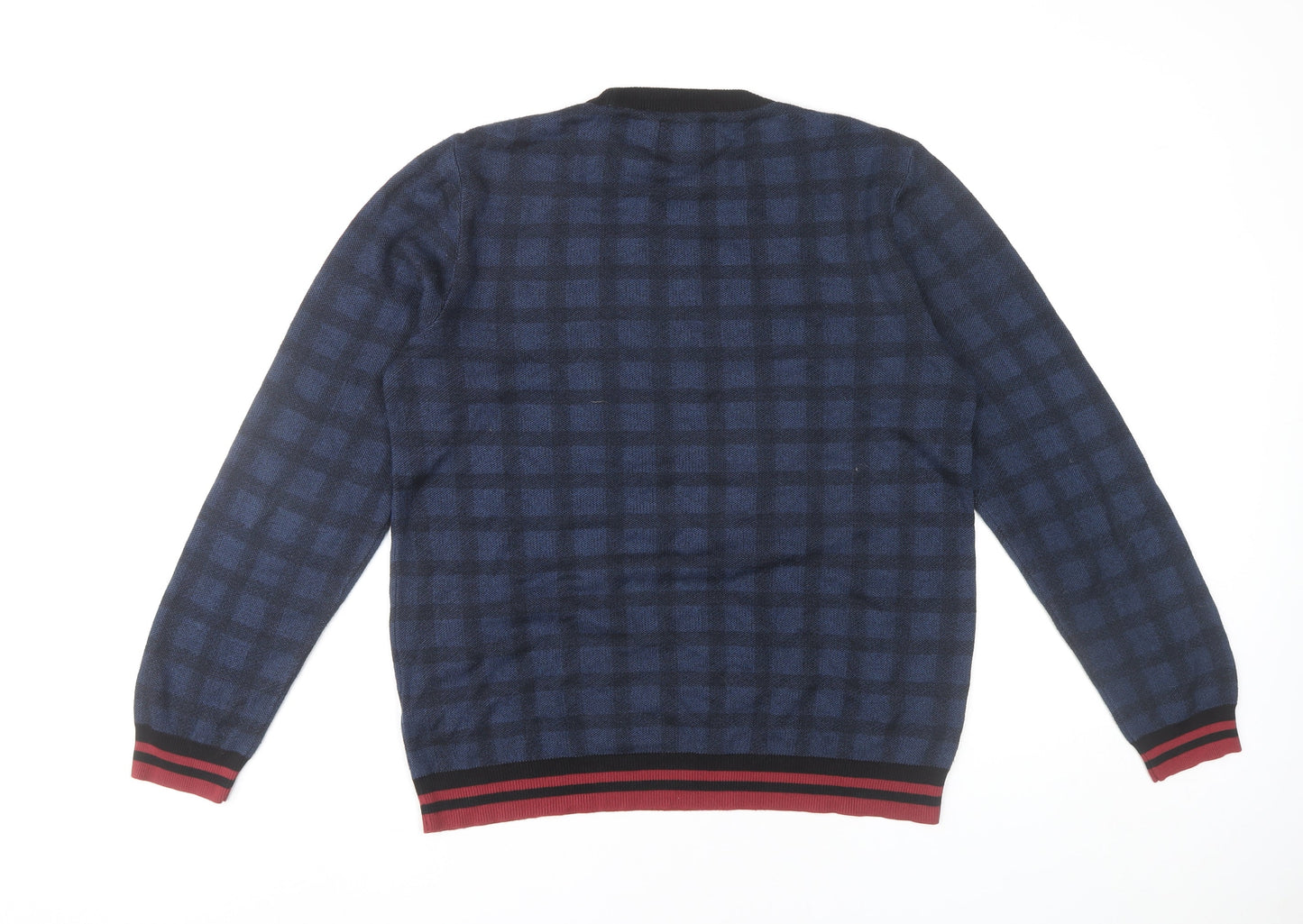 Topman Men’s Blue Check Crew Neck Jumper Pullover Size M Regular Fit