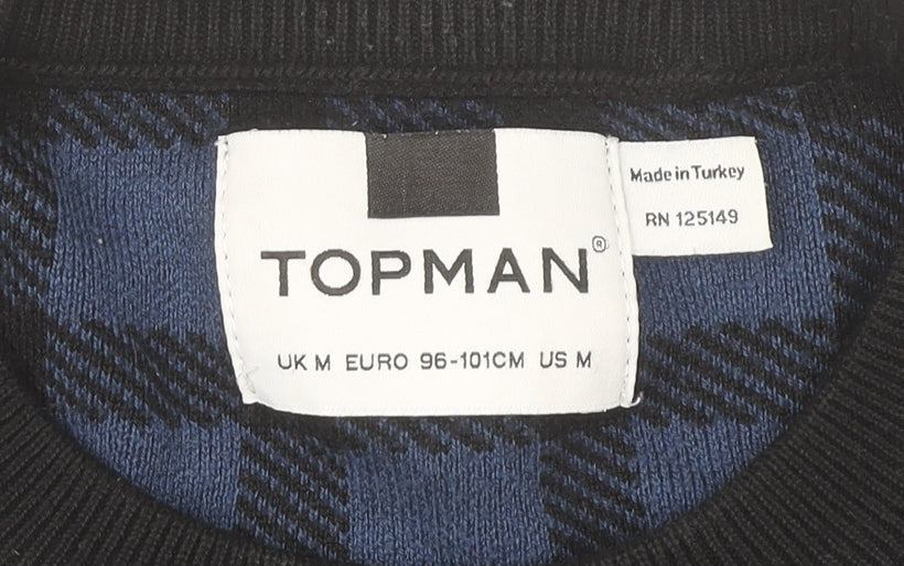 Topman Men’s Blue Check Crew Neck Jumper Pullover Size M Regular Fit