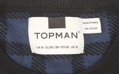 Topman Men’s Blue Check Crew Neck Jumper Pullover Size M Regular Fit