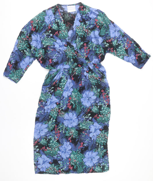 Dorothy Perkins Womens Blue Floral Wrap Dress UK 12 Vintage Knee Length