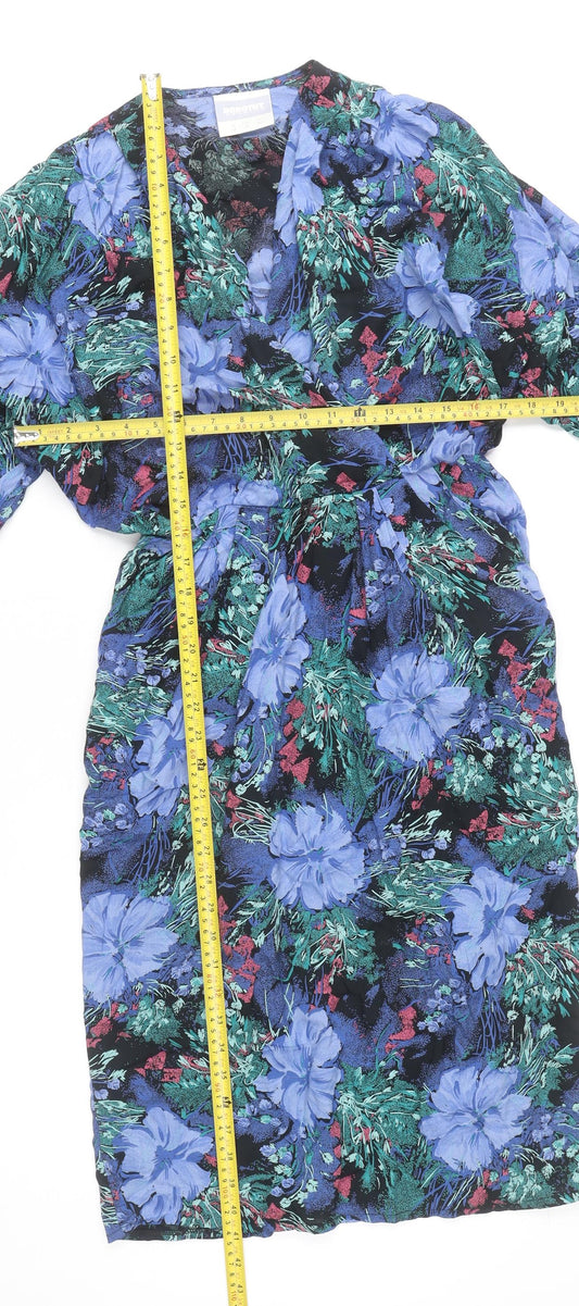 Dorothy Perkins Womens Blue Floral Wrap Dress UK 12 Vintage Knee Length