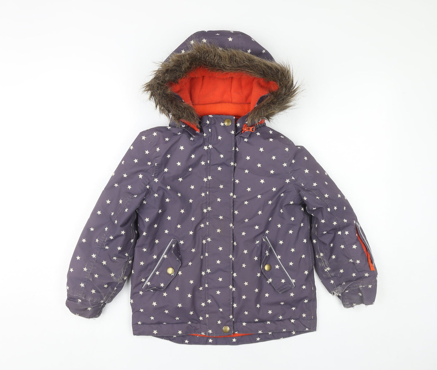 Boden Girls Purple Star Print Parka Coat 6-7 Years Winter Hooded
