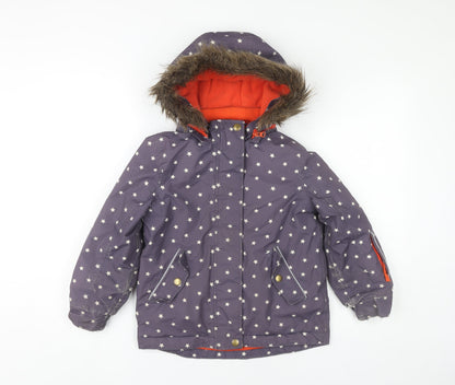 Boden Girls Purple Star Print Parka Coat 6-7 Years Winter Hooded