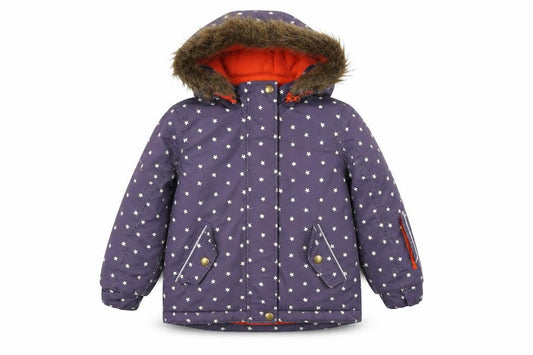 Boden Girls Purple Star Print Parka Coat 6-7 Years Winter Hooded