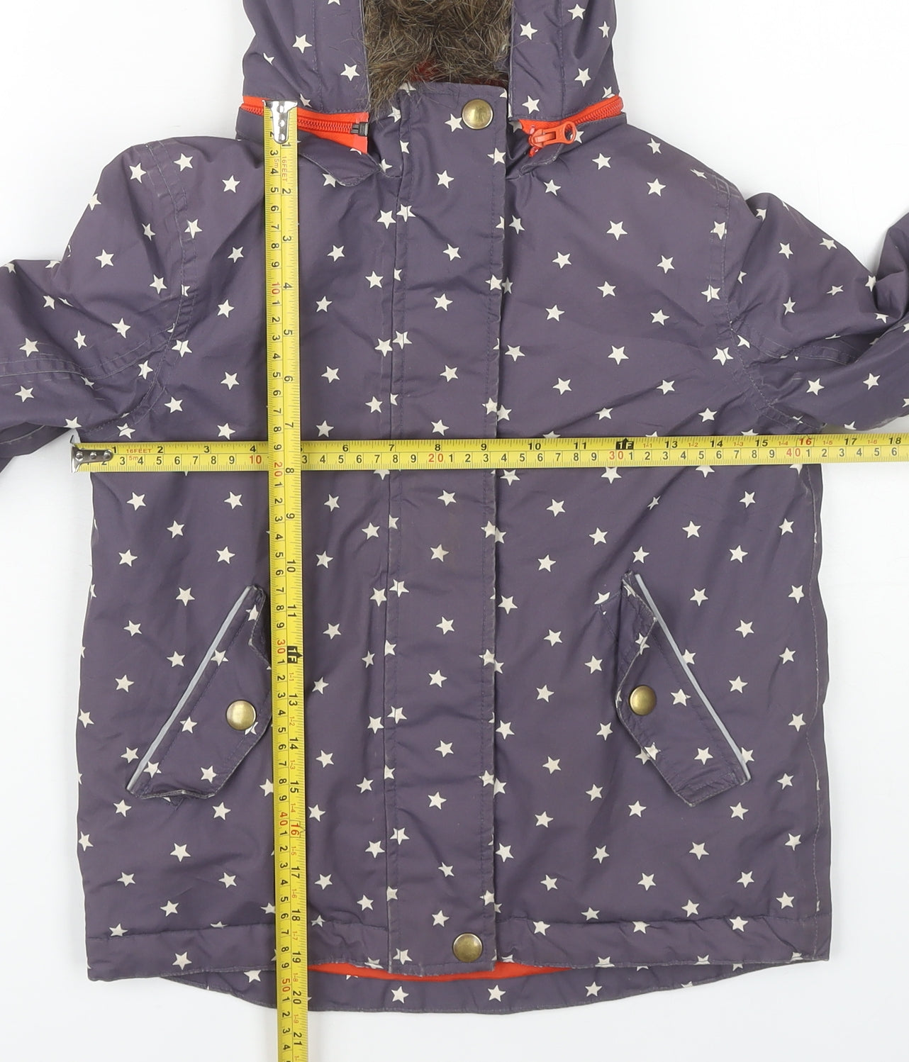 Boden Girls Purple Star Print Parka Coat 6-7 Years Winter Hooded