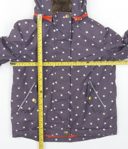 Boden Girls Purple Star Print Parka Coat 6-7 Years Winter Hooded