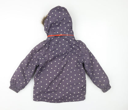 Boden Girls Purple Star Print Parka Coat 6-7 Years Winter Hooded