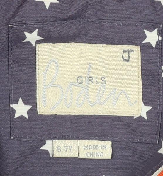 Boden Girls Purple Star Print Parka Coat 6-7 Years Winter Hooded