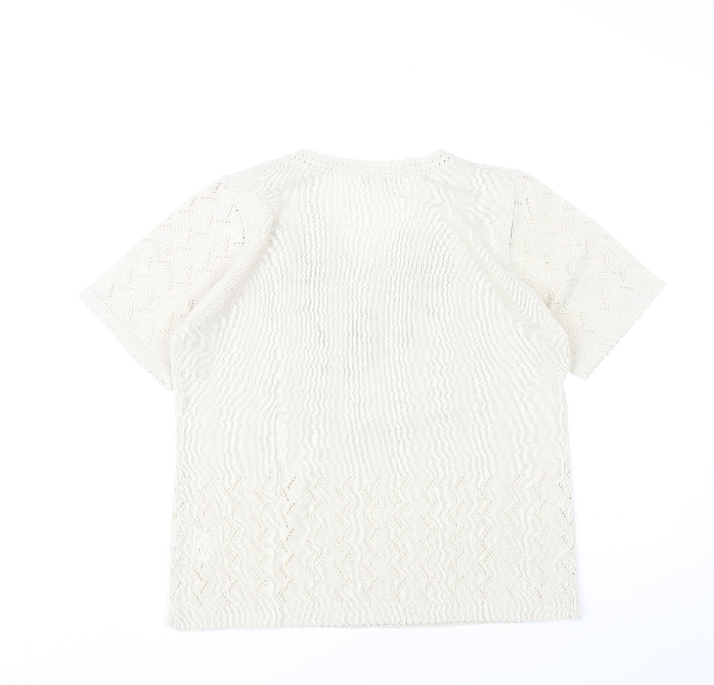 Damart Womens Ivory Floral Embroidered Knit T-Shirt Size 14