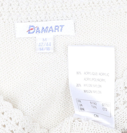 Damart Womens Ivory Floral Embroidered Knit T-Shirt Size 14