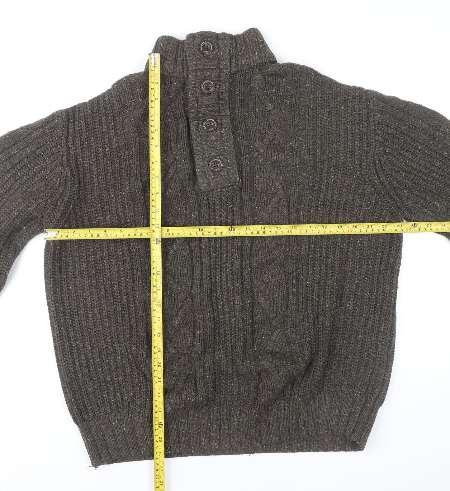 Next Men’s Brown 2XL Cable Knit Pullover Jumper High Neck