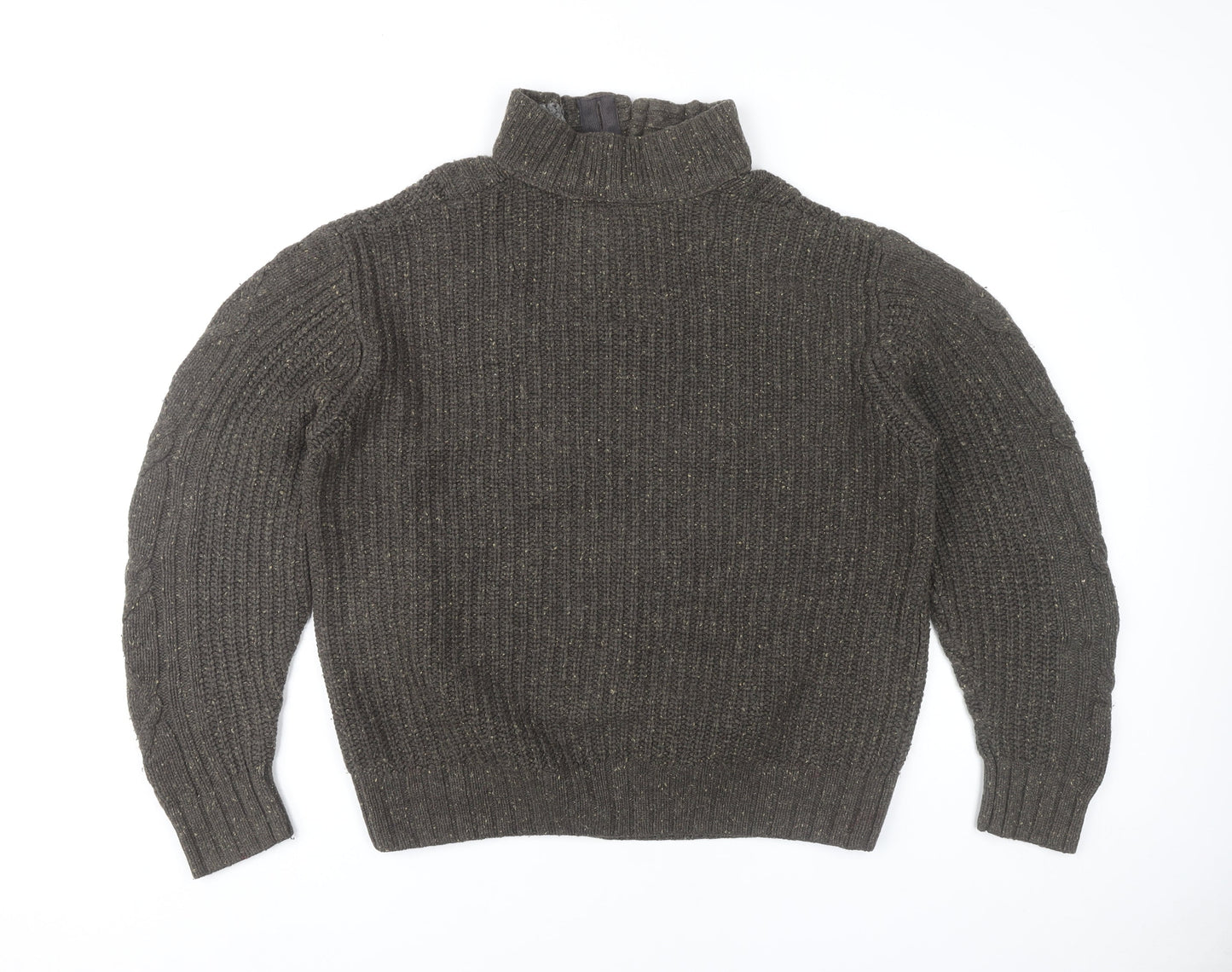 Next Men’s Brown 2XL Cable Knit Pullover Jumper High Neck