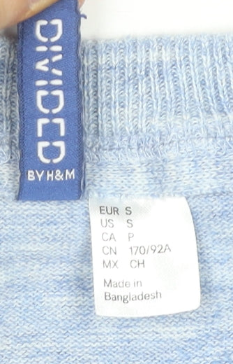 H&M Women Blue Cotton Pullover Jumper Size S Crew Neck Knitwear
