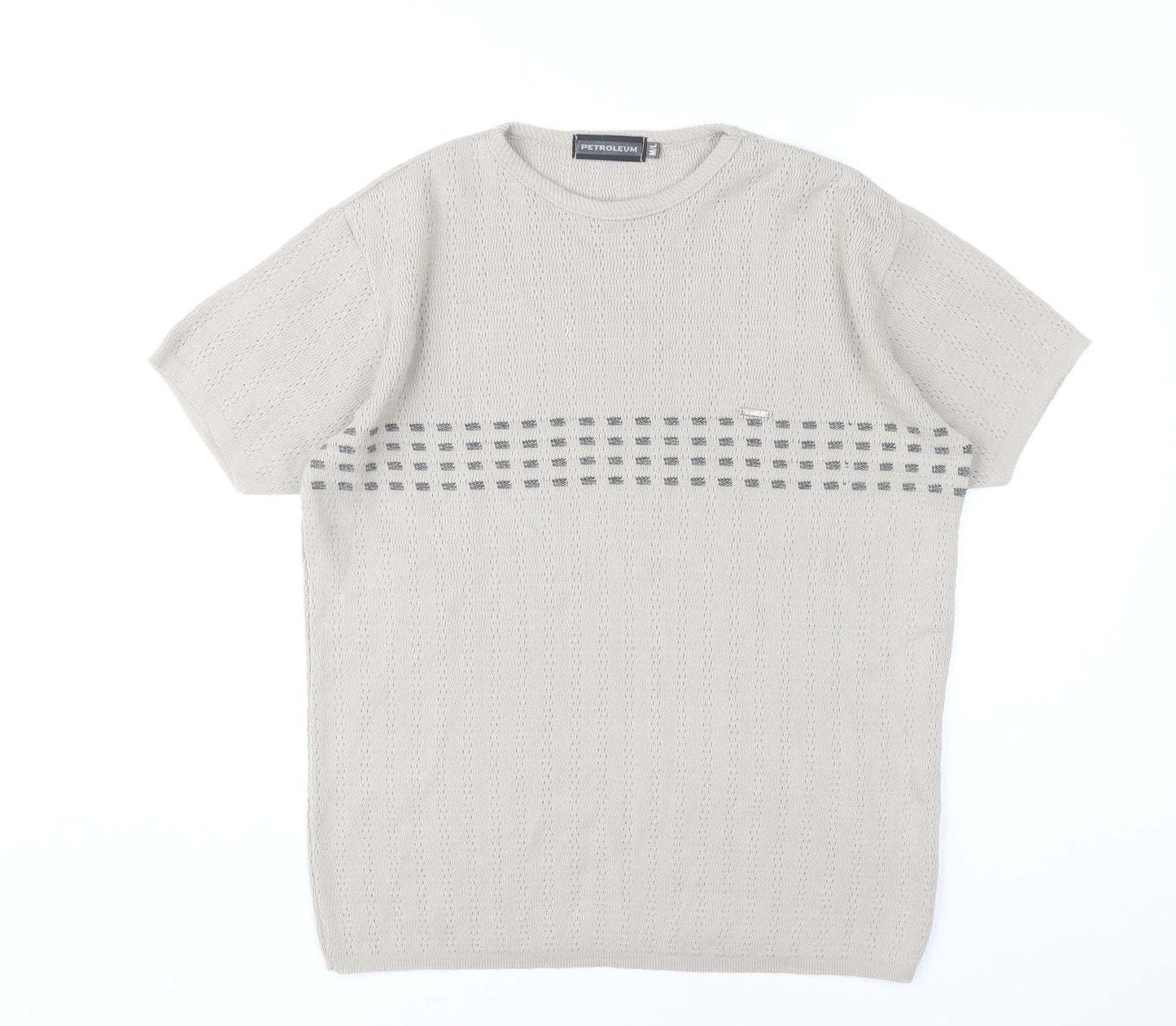 Petroleum Men’s Beige Knit Pullover Jumper M Crew Neck Short Sleeve