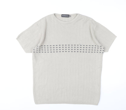 Petroleum Men’s Beige Knit Pullover Jumper M Crew Neck Short Sleeve