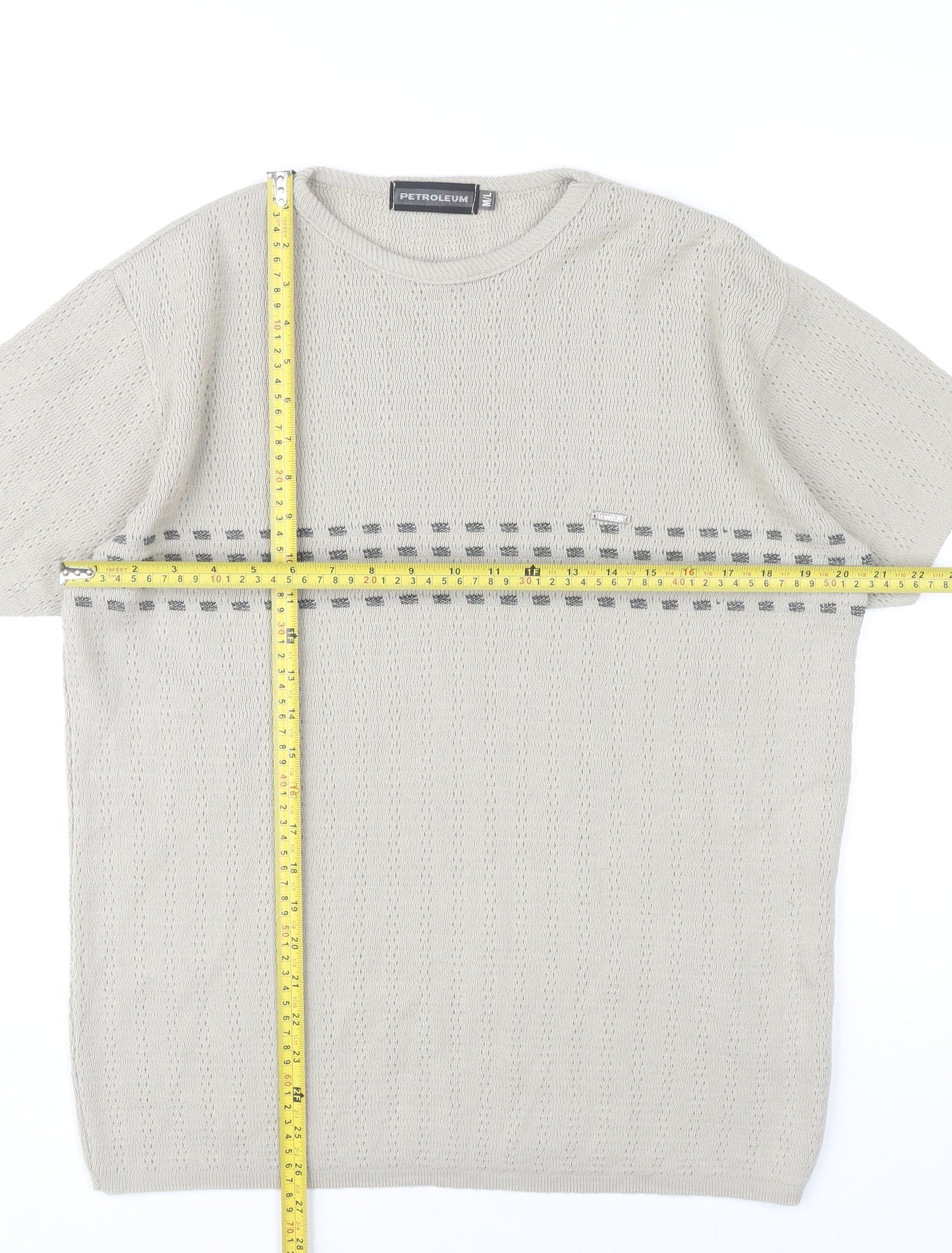 Petroleum Men’s Beige Knit Pullover Jumper M Crew Neck Short Sleeve