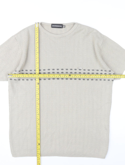 Petroleum Men’s Beige Knit Pullover Jumper M Crew Neck Short Sleeve