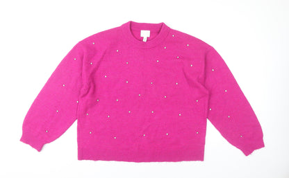 H&M Women’s Pink Beaded Crew Neck Pullover Jumper Size 12