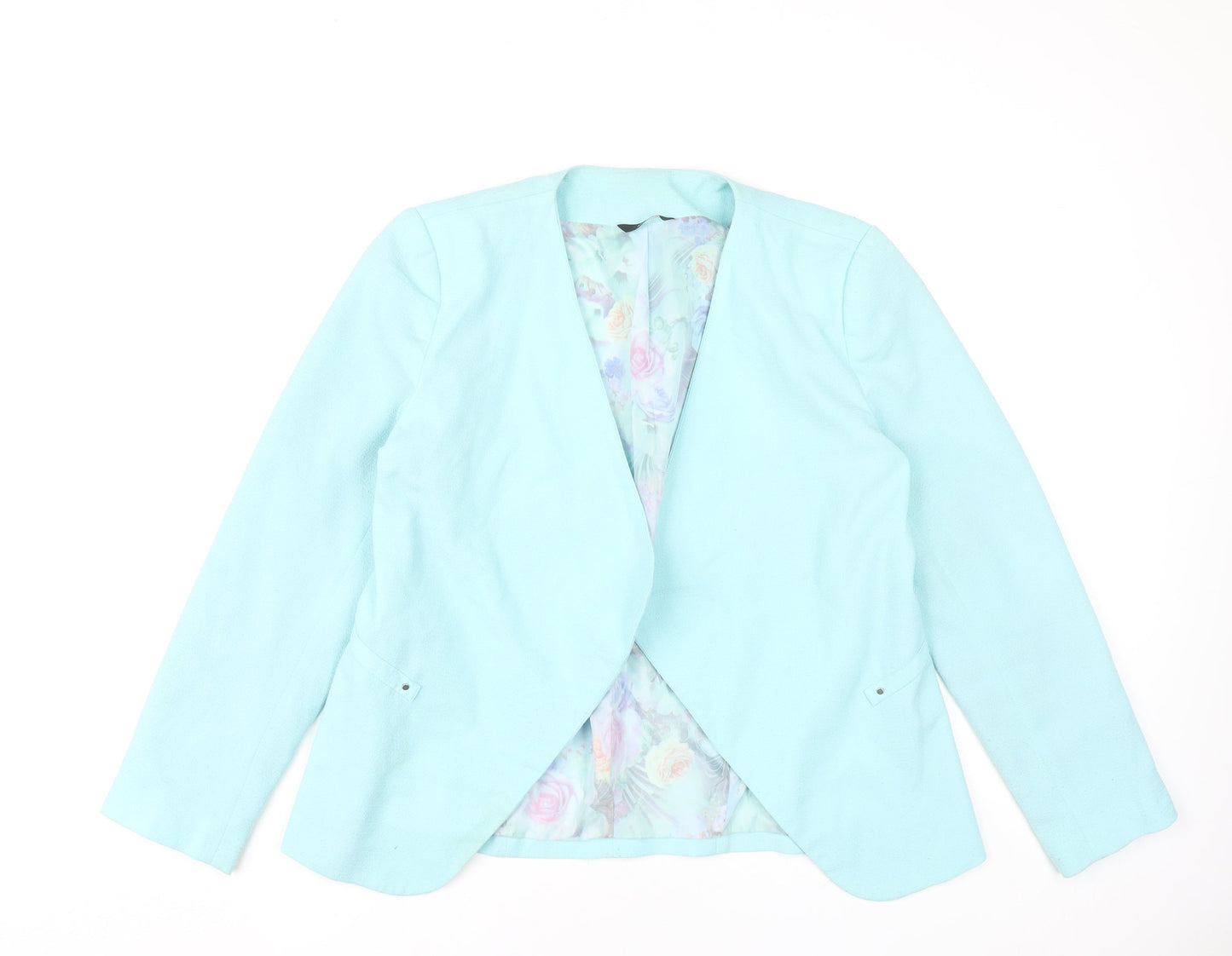 M&Co Women’s Blue Open Front Blazer Jacket Size 12